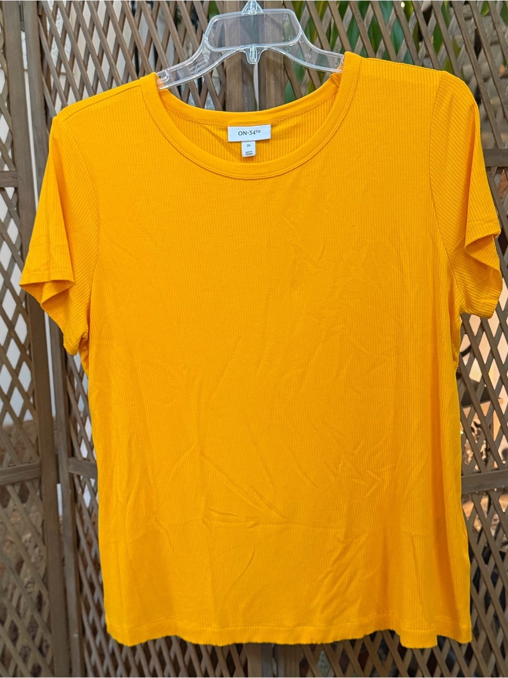 ON-34th Women's Ribbed Crew Short Sleeve Tee in Radiant Marigold